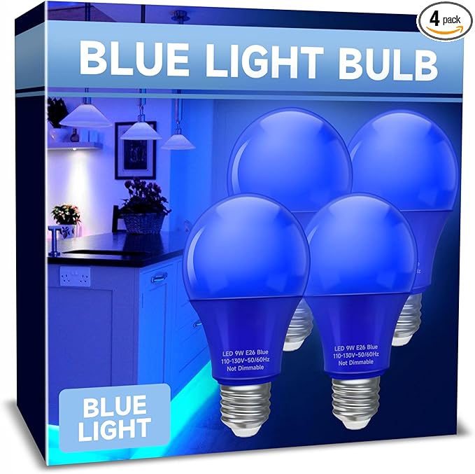 UNILAMP LED Blue Light Bulbs, E26 LED Bulb Blue Lights for Christmas, 9W Equivalent 60W, Blue Colored Light Bulbs for Outdoor Porch, Party Decoration, Holiday Home Lighting, Halloween, 4 Pack