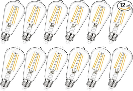 MAXvolador 12-Pack Dimmable Vintage LED Edison Bulb 60W Equivalent, 6W 850Lumens Warm White 2700K ST58 Antique Filament Light Bulbs, E26 Base
