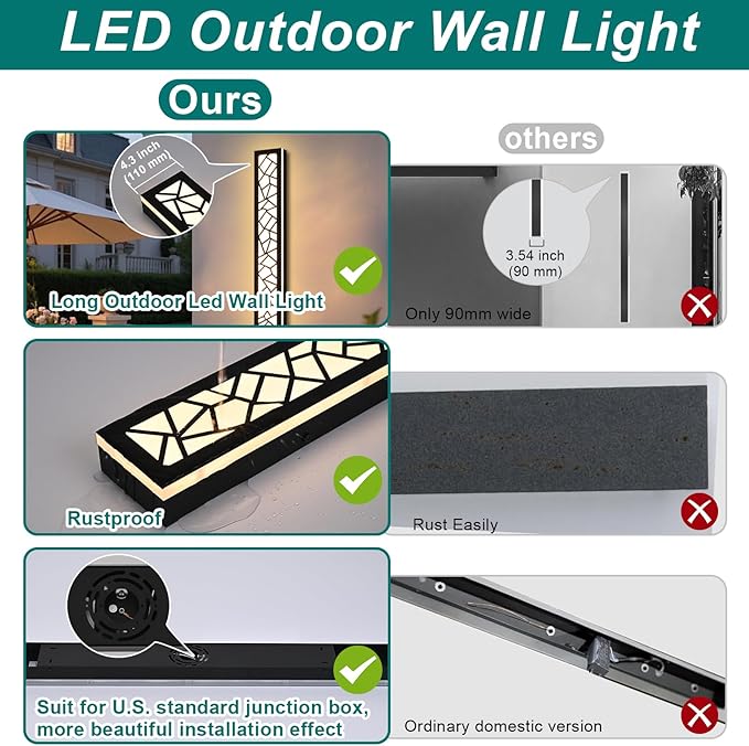 2 Pack Modern Outdoor Wall Lights for Patio,48 inch Long Outdoor LED Wall Lights,Dimmable LED Long Linear Exterior Lighting,Outside Linear Wall Light for Front Door,Garage,Enterway
