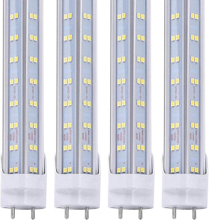 25Pack, T8 LED Bulbs 4FT Tube Light, 60W 6500LM 6000K Cold White, 4 Foot Flourescent Tube Replacement, 4 Row V Shape 270 Degree, Remove Ballast, Double Row, Dual-end Powered, Clear Cover