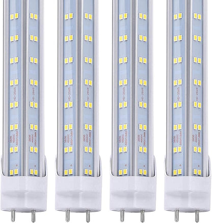 25Pack, T8 LED Bulbs 4FT Tube Light, 60W 6500LM 6000K Cold White, 4 Foot Flourescent Tube Replacement, 4 Row V Shape 270 Degree, Remove Ballast, Double Row, Dual-end Powered, Clear Cover