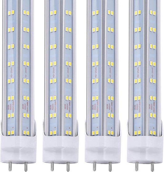 25Pack, T8 LED Bulbs 4FT Tube Light, 60W 6500LM 6000K Cold White, 4 Foot Flourescent Tube Replacement, 4 Row V Shape 270 Degree, Remove Ballast, Double Row, Dual-end Powered, Clear Cover