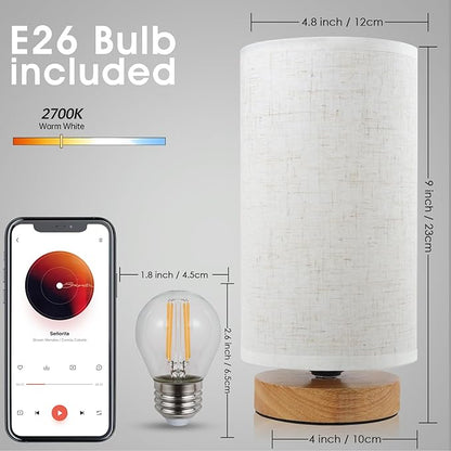 Table Lamps for Bedrooms Set of 2, Minimalist Bedside Lamps Set with Round Fabric Linen Shade,Reading Small Desk Lamp Set of 2 for Kids Room, Night Nightstand Lamp Set for Living Room, Office