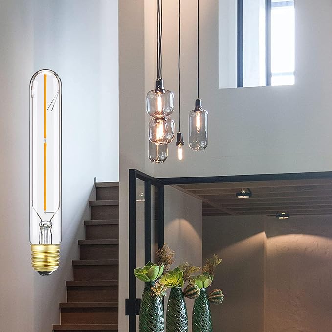 Tubular E26 LED Bulb 4W Equal 40 Watt Warm White 2700K E26 Edison AC120V 400lm Tube T9 T10 LED Light Bulb for Rustic Pendant,Chandeliers,Wall sconces 4Pack