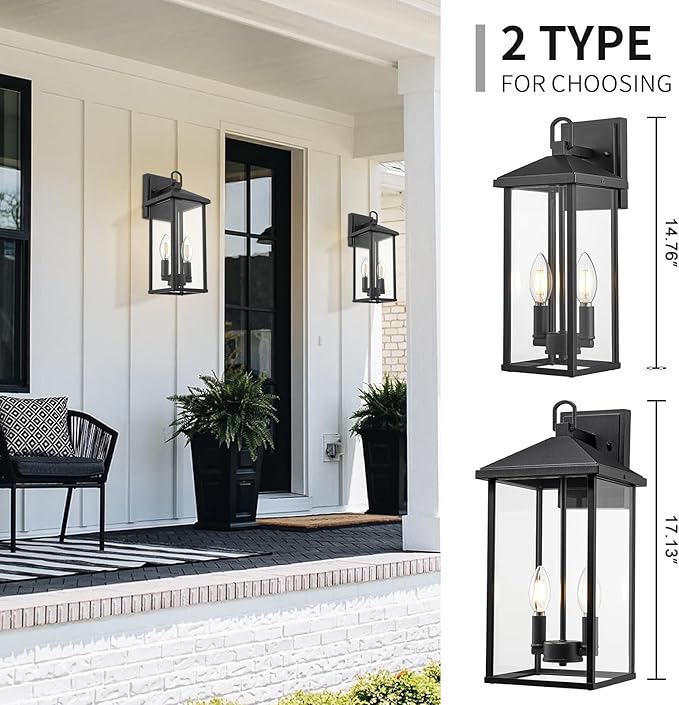 Darkaway Outdoor Wall Lights for House, Exterior Lighting Fixtures Wall Mount Porch Lights Waterproof Outdoor Sconce Lights with Clear Glass for Patio Hallway Garage E12 Socket