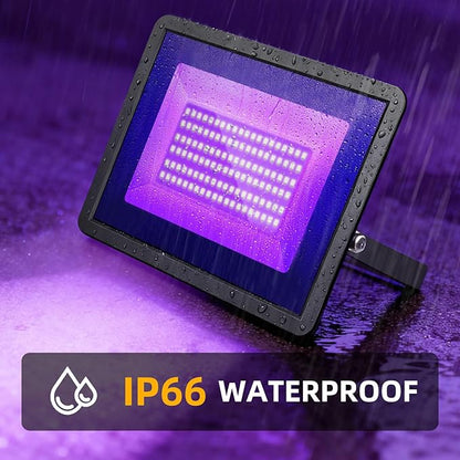 4 Pack 200W LED Black Lights, Blacklight Flood Light with Plug and Switch, IP66 Waterproof Purple Blacklight for Halloween Decor, Glow in The Dark, Body Paint, Neon Glow, Aquarium