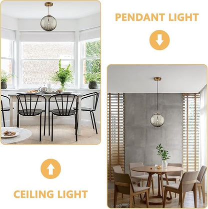 KCO Lighting Mid Century Modern Globe Pendant Light Smoke Mini Vintage Grey Glass Pendant Lighting 1-Light Single Globe Chandelier Farmhouse Kitchen Island Light Fixtures (Smoke Gray-7.9”)
