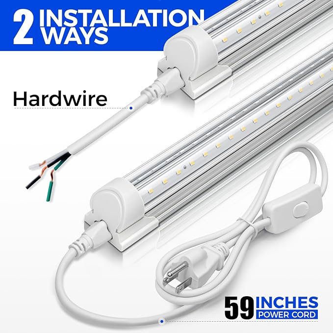 Barrina LED Shop Light, 4FT 40W 5500LM 5000K Daylight White with Reflectors, V Shape, Clear Cover, Linkable with Plug, T8 LED Tube Lights