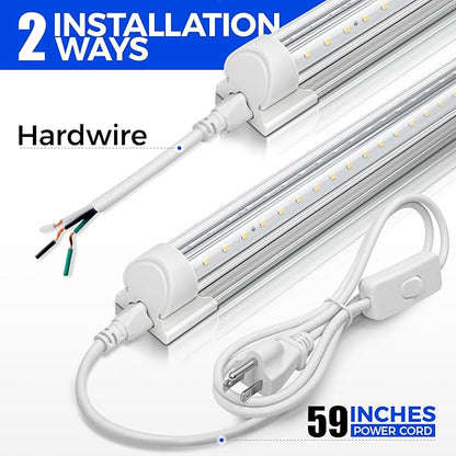 Barrina LED Shop Light, 4FT 40W 5500LM 5000K Daylight White with Reflectors, V Shape, Clear Cover, Linkable with Plug, T8 LED Tube Lights