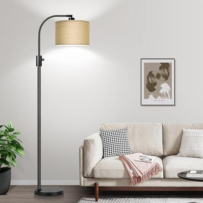 【Upgraded】 Dimmable Matte Black Floor Lamp, 1201 Lumens LED Bulb Included, Arc Floor Lamps for Living Room Modern Standing Lamp with Champagne Linen Shade, Tall Lamp for Living Room Bedroom Office