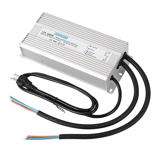 LED Driver 12V600W Waterproof Power Supply 110V/130V AC to 12V DC 50A Low Voltage Transformer IP67 Hotel Exterior Wall Landscape Light LED Light with Spotlight Switch Power Supply