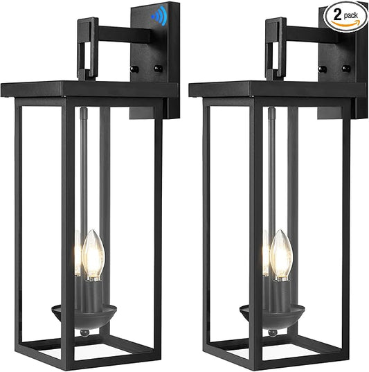 22 Inch Dusk to Dawn Outdoor Lighting,Large Porch Light Outdoor Light Fixture,2 Pack Outdoor Sconce Lights with E12 Base Waterproof 2-Light Black Exterior Lights for House Patio,Garage