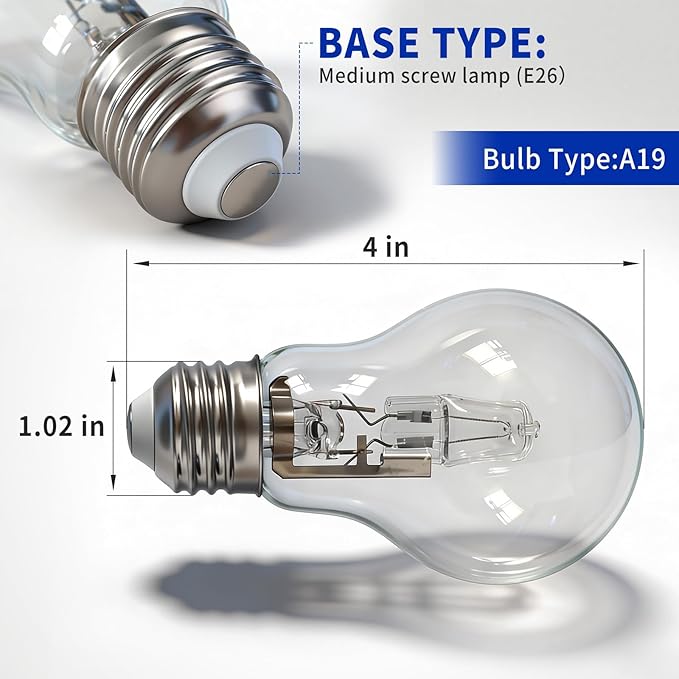 043168787963 78796 Halogen Light Bulb for A19 Types 43 Watt 120V 60 Watt Replacement E26 Thread for Table Lamps 4PCS