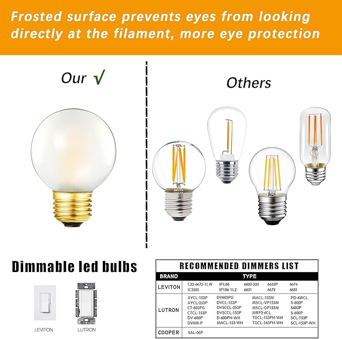 Dimmable G16.5 Frosted Edison Bulb,3000K Soft White,6W Equivalent E26 Chandelier Bulb 60 Watt,600lm,G50,CRI90+,AC120V,Frosted E26 LED Bulb,6Pack (6W-3000K)