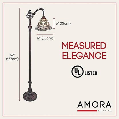 Amora Tiffany Floor Lamp Torchiere - Arched Style Peacock Floor Lamp - 62” Tall Peacock Floor Stained Glass Lamp - Tiffany Floor Lamps for Living Room