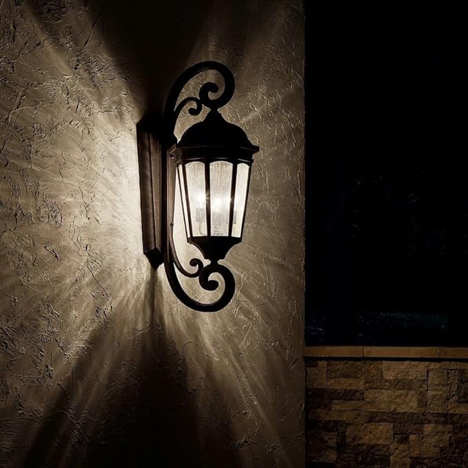 Kichler Courtyard 40.50" 3 Light Outdoor Wall Light with Clear Seeded Glass in Textured Black