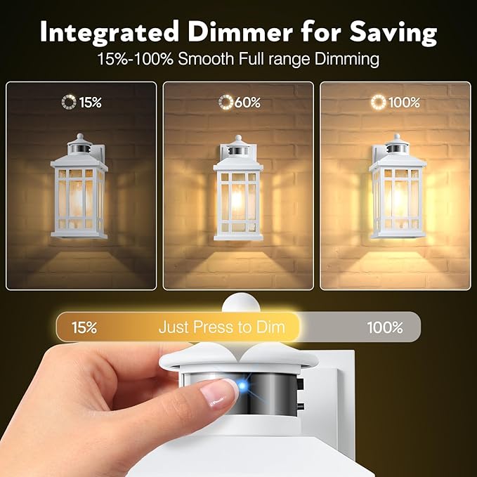 White Motion Sensor Outdoor Lights, 2-Pack Modern Dusk to Dawn Outside Light with 4 Modes, Exterior Lighting Fixtures for House, Entry, Porch, Patio, Garage, Brightness Distance Adjustable