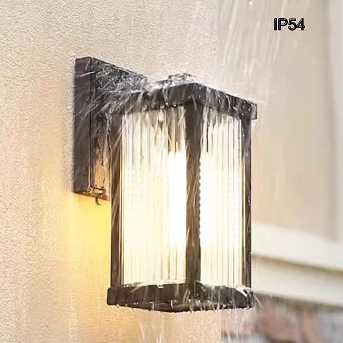 Outdoor Wall Light Fixtures, Exterior Waterproof Lanterns, Porch Sconces Wall Mounted Lighting with E26 Sockets & Glass Shades, Modern Matte Black Wall Lamps for Patio Front Door Entryway