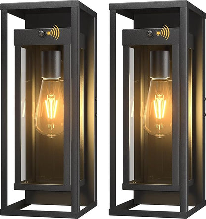 Dusk to Dawn Outdoor Wall Light 2Pack-15in Waterproof Large Porch Sconce Wall Mounted Modern Exterior Lighting Fixture E26 Black Lantern for Outside House Garage Entryway