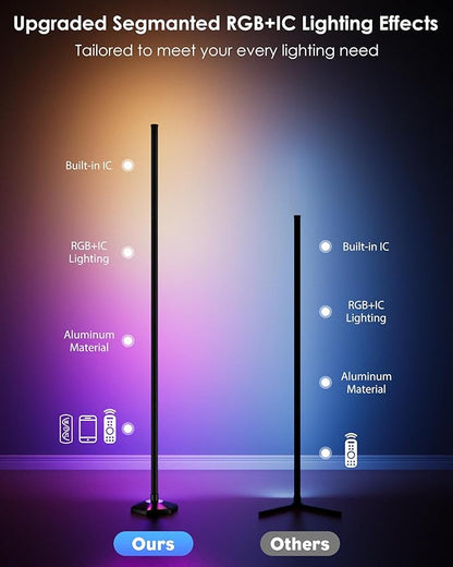 2PCS Corner Floor Lamp, 65" RGB Color Changing Mood Light with Remote Control, Dimmable LED Corner Lamp with Music Sync, Modern Floor Lamp for Living Room Gaming Room