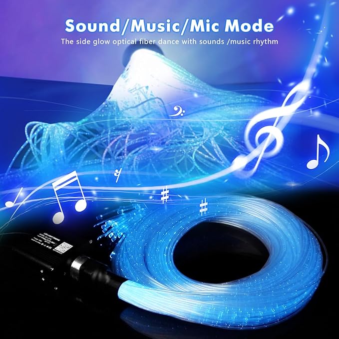 AZIMOM 50pcs 6.5ft Side Glow Fiber Optic Sensory Light for Autism Room,16w Twinkle&Sound Activated Light Box,Fiber Optic Curtain 3x0.75mm Flash Point Light Up Cable