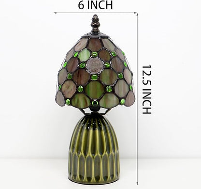 Tiffany Lamp Stained Glass Mushroom Table Lamps 6X6X12.5 Inch Amber Green Pearl Style Small Night Light Ceramic Base Mini Accent Desk Light Suitable for Bedside Table Bedroom Children Room