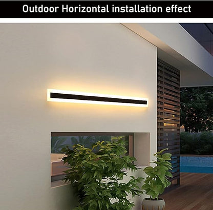 2Pack-79inch Long Outdoor Modern LED Wall Light,65W Waterproof IP65 Warm White 110V led Wall Mount Lighting Fixture Rectangular Black Wall Lights Elegant Frosted White Acrylic Anti Rust.