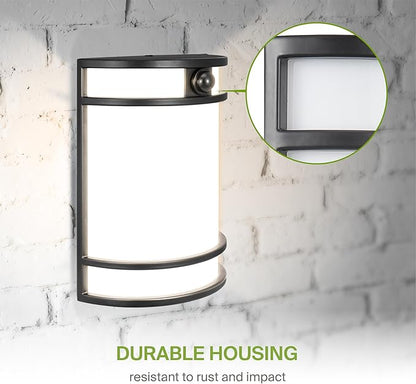 ASD 10 Inch LED Outdoor & Indoor Wall Mount Light Fixture with Motion Sensor - Black Wall Sconce Lighting - 15W 120-277V 3000K 4000K 5000K Adjustable Exterior Lights - Front Door & Patio - ETL 4 Pack