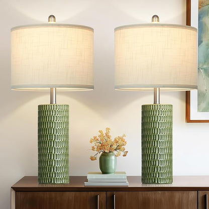 Modern Ceramic Table Lamps for Night Stands - Bedside Lamps Set of 2 for Nightstand, 27" Green Elegant Bedroom Lamp for Night Stand Desk Side End Table Home Decor(2 Bulbs Included)