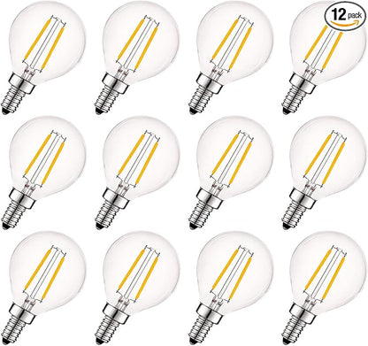 LUXRITE 4W Vintage G16.5 LED Globe Light Bulbs Dimmable, 2700K Warm White, 400 Lumens, E12 LED Bulb 40W Equivalent, Clear Glass, Edison Filament LED Candelabra Bulb, UL Listed (12 Pack)