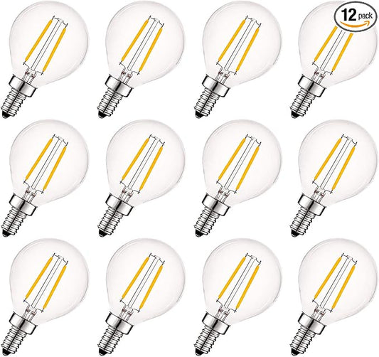 LUXRITE 4W Vintage G16.5 LED Globe Light Bulbs Dimmable, 2700K Warm White, 400 Lumens, E12 LED Bulb 40W Equivalent, Clear Glass, Edison Filament LED Candelabra Bulb, UL Listed (12 Pack)