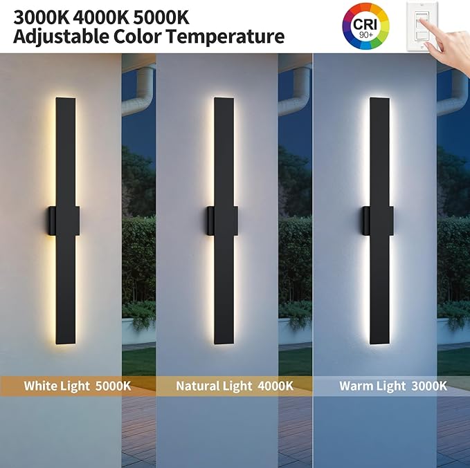 2 Pack 57.4 inch Modern LED Outdoor Wall Light, 3000K 4000K 5000K 10%-100% Dimmable Lights for Outside, IP65 Waterproof Exterior Long Wall Lights for House, Porch, Garage, Patio, Yard, Entrance Black
