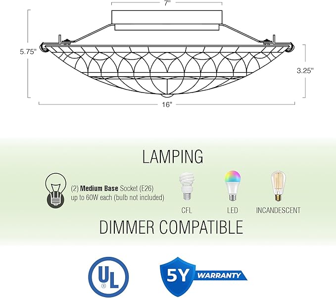 Kira Home Mateo 16" 2-Light Tiffany Glass Flush Mount Ceiling Light, Black Finish