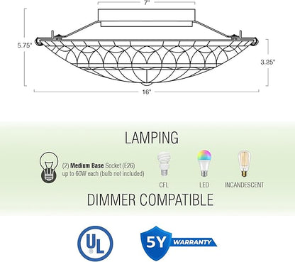 Kira Home Mateo 16" 2-Light Tiffany Glass Flush Mount Ceiling Light, Black Finish