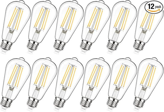 MAXvolador 12-Pack Dimmable Vintage LED Edison Bulb 60W Equivalent, 6W 850Lumens Soft White 3000K ST58 Antique Filament Light Bulbs, E26 Base