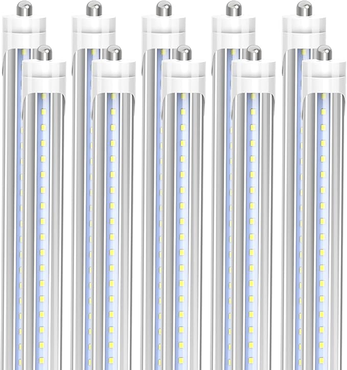 CNSUNWAY 8FT T8 LED Tube Lights (10 Pack) - 50W (130W Equiv.) High-Output 6000K CoolWhite, 5400LM, FA8 Single Pin Ballast Bypass, Clear Cover for T8/T10/T12 Fluorescent Replacement in Garage, ETL