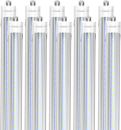 CNSUNWAY 8FT T8 LED Tube Lights (10 Pack) - 50W (130W Equiv.) High-Output 6000K CoolWhite, 5400LM, FA8 Single Pin Ballast Bypass, Clear Cover for T8/T10/T12 Fluorescent Replacement in Garage, ETL