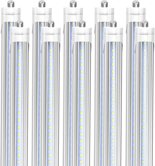 CNSUNWAY 8FT T8 LED Tube Lights (10 Pack) - 50W (130W Equiv.) High-Output 6000K CoolWhite, 5400LM, FA8 Single Pin Ballast Bypass, Clear Cover for T8/T10/T12 Fluorescent Replacement in Garage, ETL