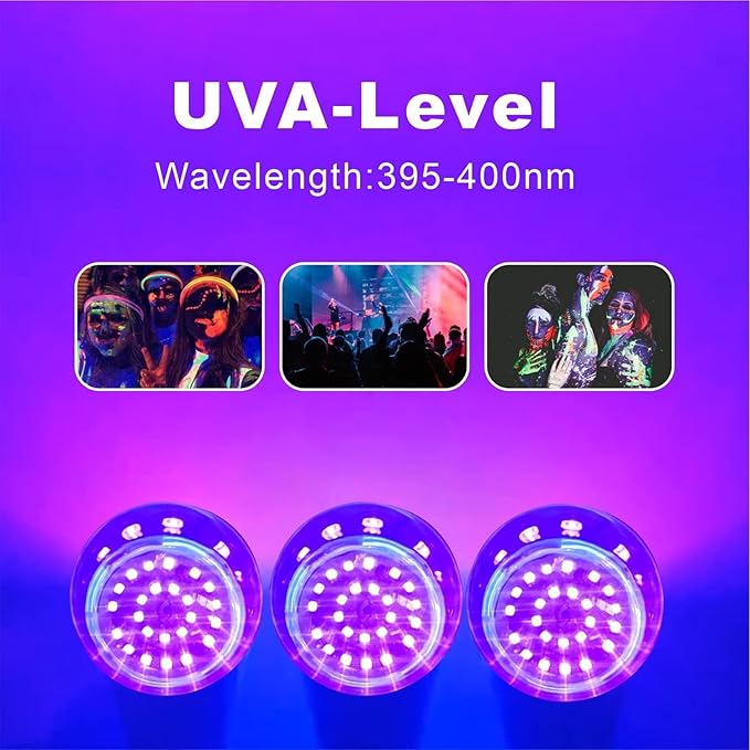 Black Light Bulb A19 LED 9W UV Blacklight Bulbs, 120V E26 Base UVA Level 395-400nm, Glow in The Dark for Body Pain, Glow Party, Halloween Decoration, 2-Pack