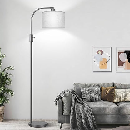 【Upgraded】 Dimmable Gray Floor Lamp, 1203 Lumens LED Bulb Included, Arc Floor Lamps for Living Room Modern Standing Lamp with Gray Linen Shade, Tall Lamp for Living Room Bedroom Office Reading Room