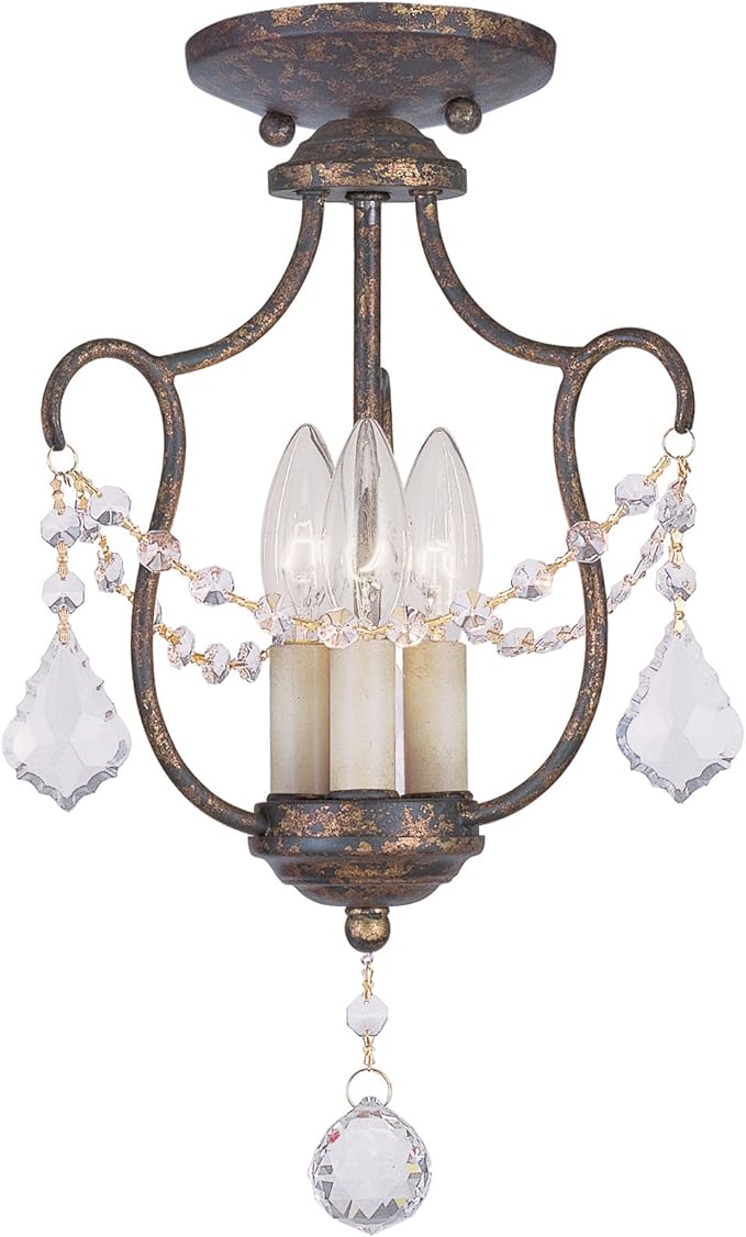 Livex Lighting 6420-71 Chesterfield 3 Light Convertible Hanging Lantern/Ceiling Mount, Hand Applied Venetian Golden Bronze