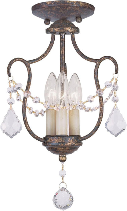 Livex Lighting 6420-71 Chesterfield 3 Light Convertible Hanging Lantern/Ceiling Mount, Hand Applied Venetian Golden Bronze