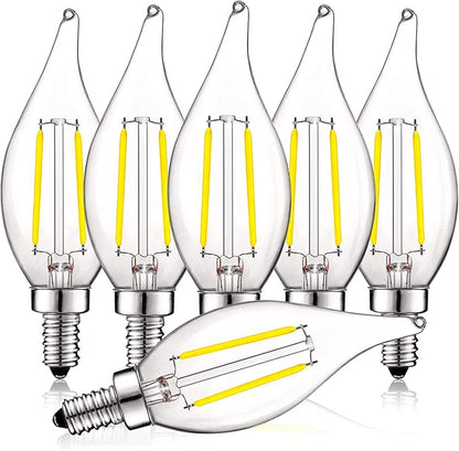 LUXRITE 4W Vintage Candelabra LED Bulbs Dimmable, 400 Lumens, 5000K Bright White, LED Chandelier Light Bulbs 40W Equivalent, Flame Clear Glass, Filament LED Candle Bulb, UL Listed, E12 Base (6 Pack)