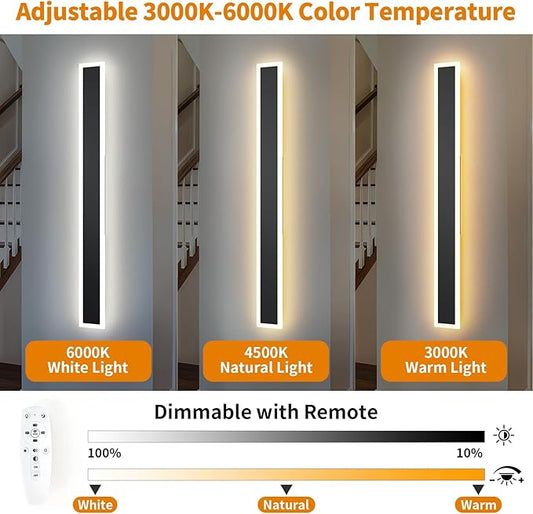 2 Pcs Modern Outdoor Wall Lights 31.5inch Dimmable 3000K-6000K with Remote Control Waterproof IP65 Exterior Long Wall Sconce for House Garage Patio