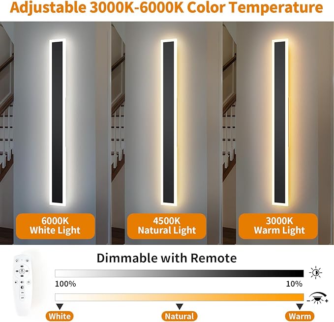 2 Pcs Modern Outdoor Wall Lights 47.2inch Dimmable 3000K-6000K with Remote Control Waterproof IP65 Exterior Long Wall Sconce for House Garage Patio