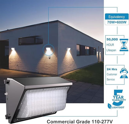 Lightdot 4Pack 150W LED Wall Pack Lights - 22500Lm(150Lm/W) Dusk-to-Dawn (100-277V) 5000K IP65 Outdoor Exterior Lighting Fixture for Warehouse/Parking Lots | 5-Yr Warranty, ETL(Height:10~20ft)
