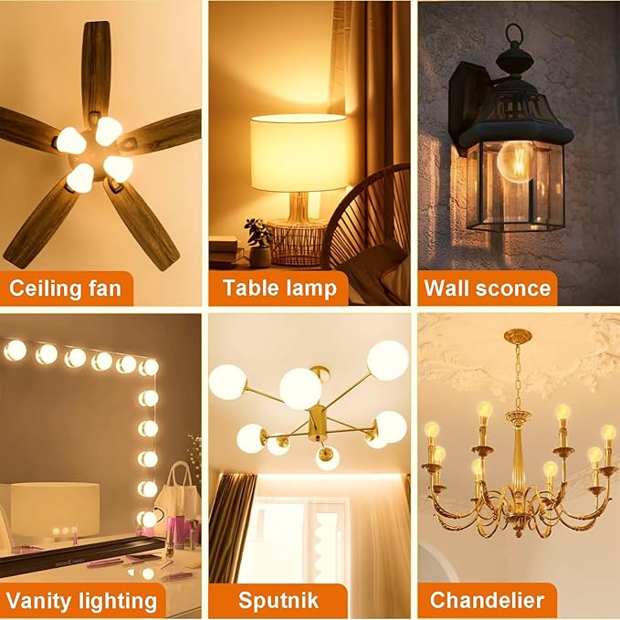 Vinaco G16.5 Candelabra Base Bulbs LED, 6 Pack 600LM G16.5 Light Bulb LED 5W, Equivalent 60W, Warm White 2700K No Flicker G 16.5 Dimmable Bulbs 120V, E12 Base for Chandeliers, Ceiling Fan, Pendant.