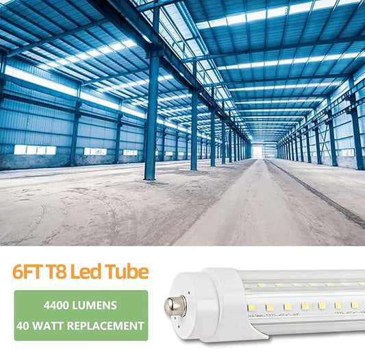 12 Pack 6FT T8 LED Tube Light Bulbs 40W One Pin Fa8 Cap 6000K Daylight with Dual-Row LEDs 6 Foot T10 T12 Fluorescent Replacement for Garage, Shop, Warehouse