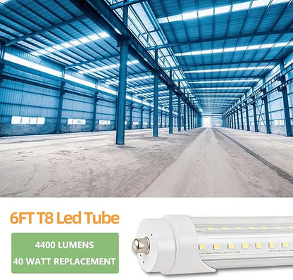 15 Pack 6FT T8 LED Tube Light Bulbs 40W 6000K Daylight with Dual-Row LED, Single pin Fa8 Cap 6 Foot T10 T12 Fluorescent Lamp Replacement for Garage, Shop, Warehouse