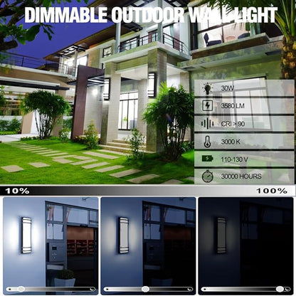Sytmhoe Outdoor Wall Lights16in, 30w 6000K LED Dimmable Modern Porch & Patio Wall Light Fixture,Black Exterior Sconce Wall Mounted Lights for House Garage Courtyard House(6000K)